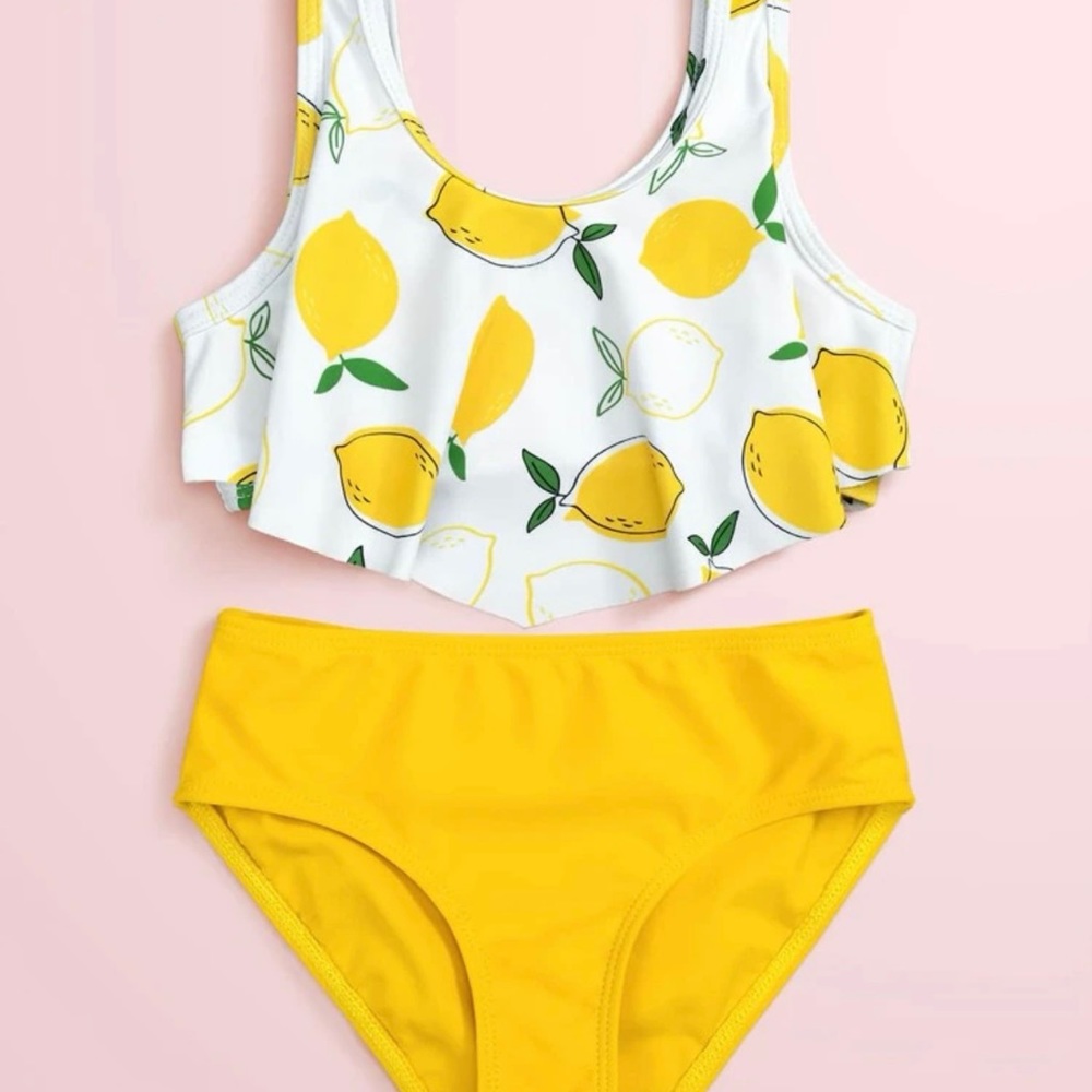 NIB Little girls Lemon 2 piece Hanky hem bikini swimsuit - Size 5-6 or ( 120 )